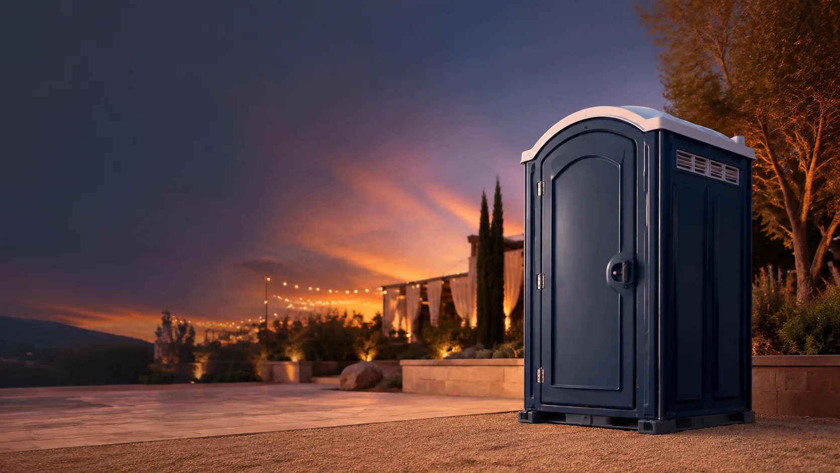 Portable restroom shown for rental planning in Daphne, AL